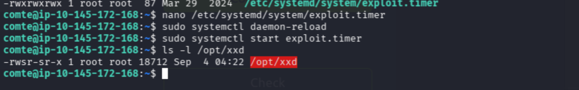 The new xxd copy showing its SUID permissions